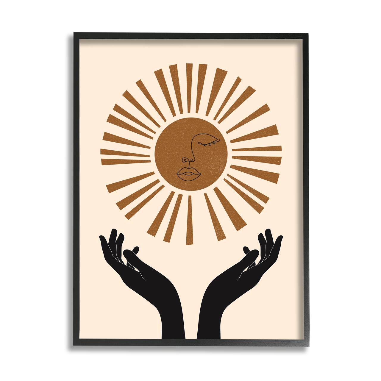 Stupell Industries Hands Holding Desert Sun with Face Linework in Black Frame Wall Art